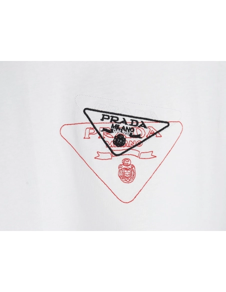 Prada Overlapping Embroidered Triangle Logo Short Sleeve,Prada