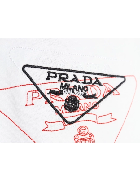Prada Overlapping Embroidered Triangle Logo Short Sleeve,Prada