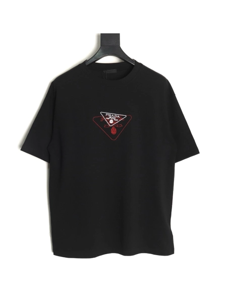 Prada Overlapping Embroidered Triangle Logo Short Sleeve TSK1,Prada