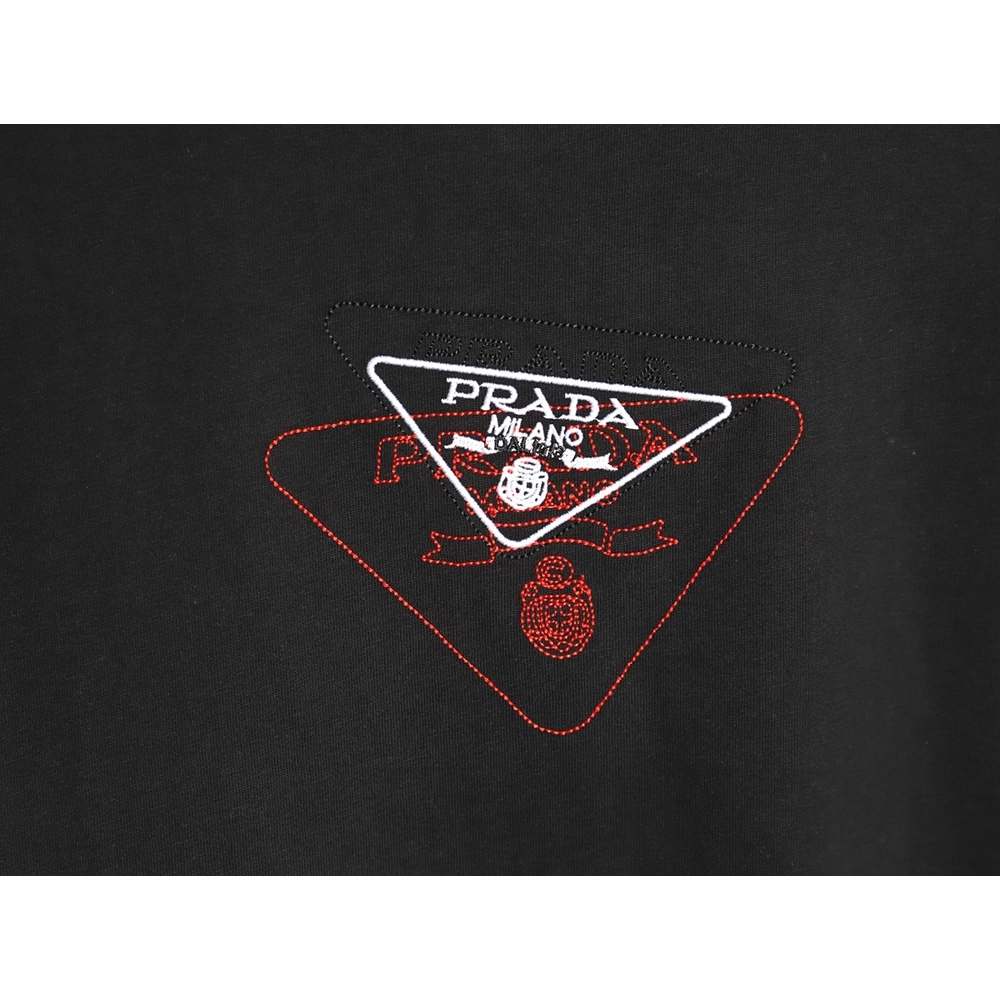 Prada Overlapping Embroidered Triangle Logo Short Sleeve TSK1,Prada