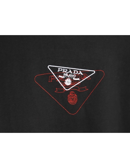 Prada Overlapping Embroidered Triangle Logo Short Sleeve TSK1,Prada