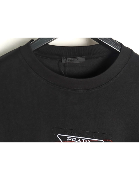 Prada Overlapping Embroidered Triangle Logo Short Sleeve TSK1,Prada