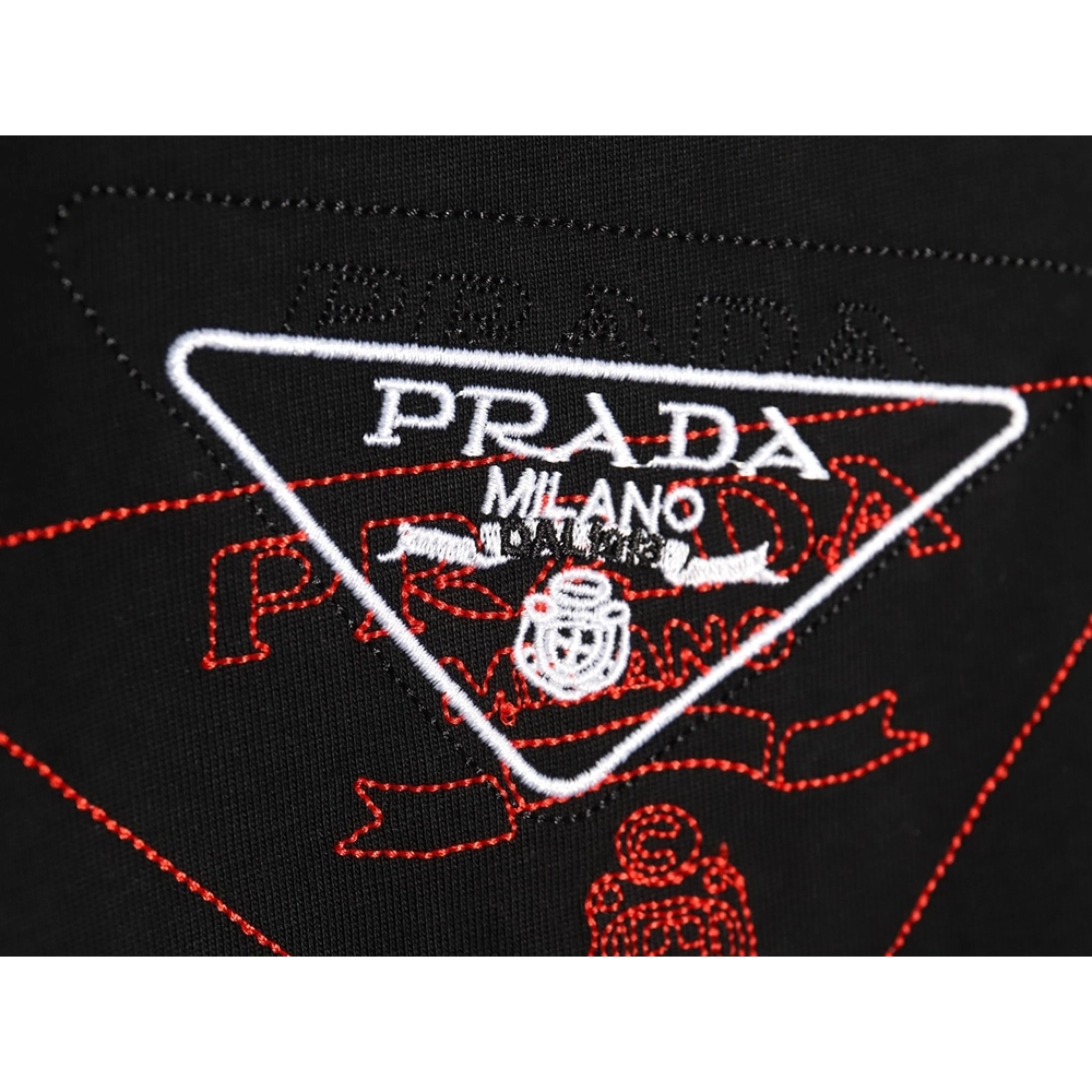 Prada Overlapping Embroidered Triangle Logo Short Sleeve TSK1,Prada