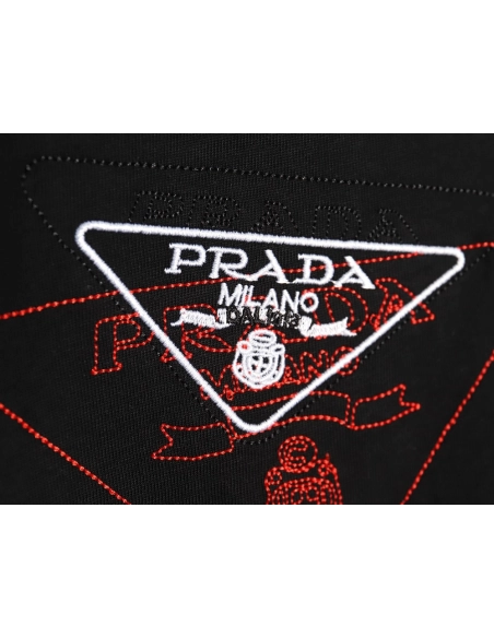 Prada Overlapping Embroidered Triangle Logo Short Sleeve TSK1,Prada