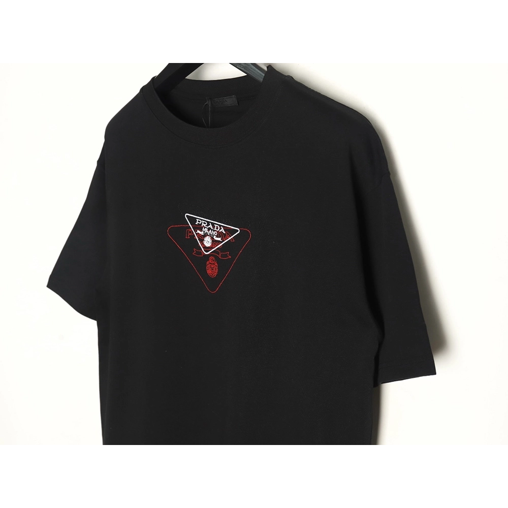 Prada Overlapping Embroidered Triangle Logo Short Sleeve TSK1,Prada