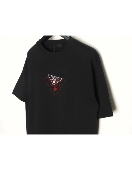 Prada Overlapping Embroidered Triangle Logo Short Sleeve TSK1,Prada