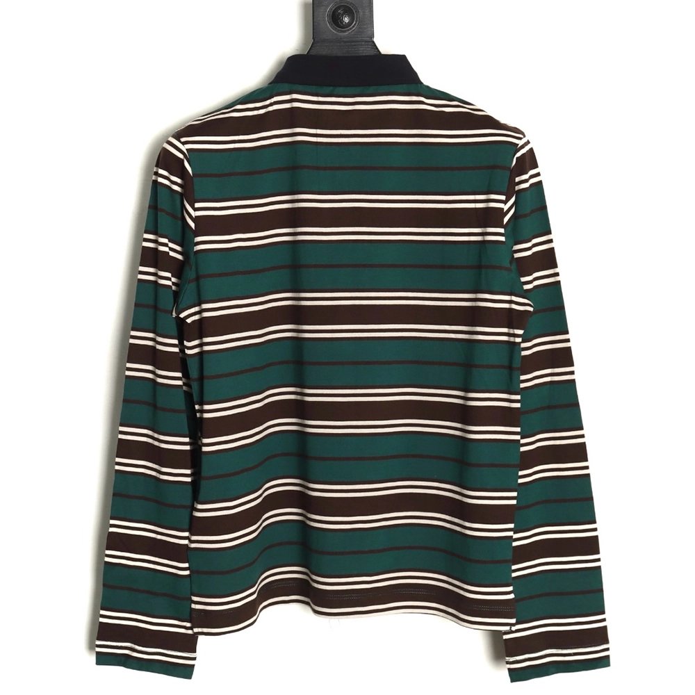 Prada Green Striped Long Sleeve Polo Shirt,Prada