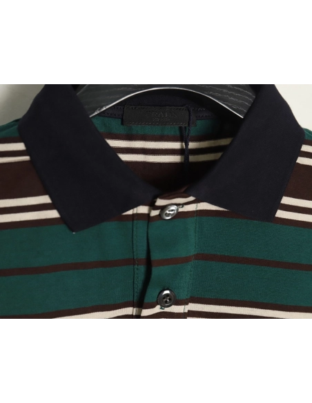 Prada Green Striped Long Sleeve Polo Shirt,Prada
