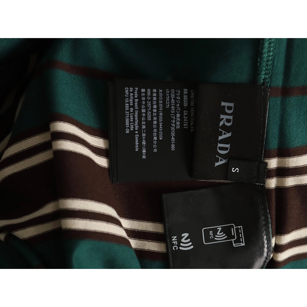 Prada Green Striped Long Sleeve Polo Shirt,Prada