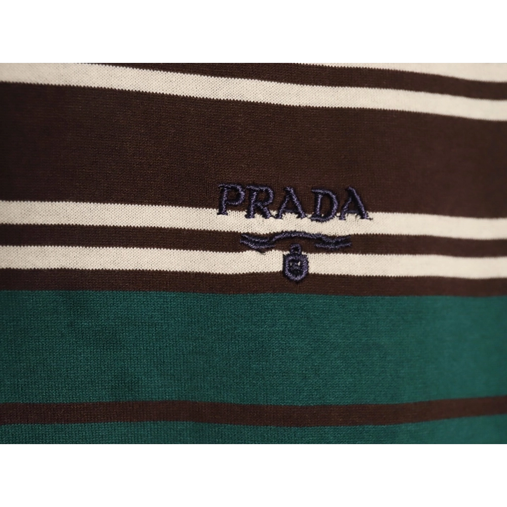 Prada Green Striped Long Sleeve Polo Shirt,Prada