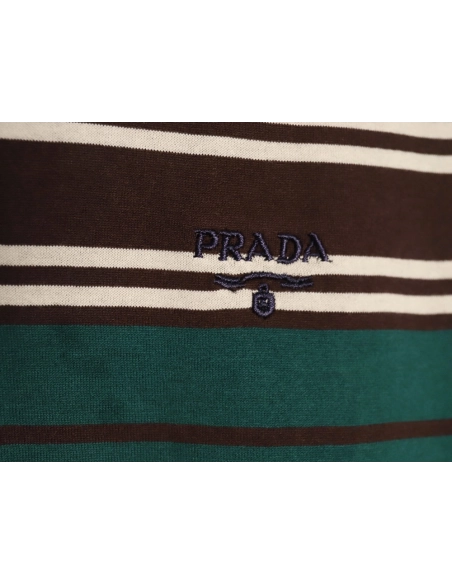 Prada Green Striped Long Sleeve Polo Shirt,Prada