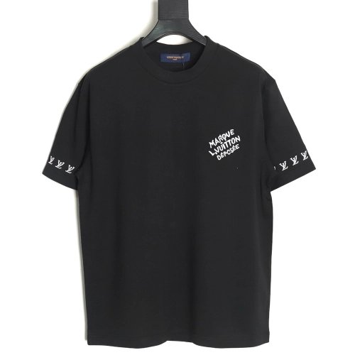 Louis Vuitton double sleeve badge slogan embroidered short sleeves TSK1,Louis Vuitton