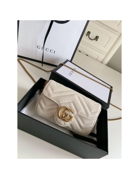 Gucci 476433 GG Marmont Matelasse Super Mini Bag White