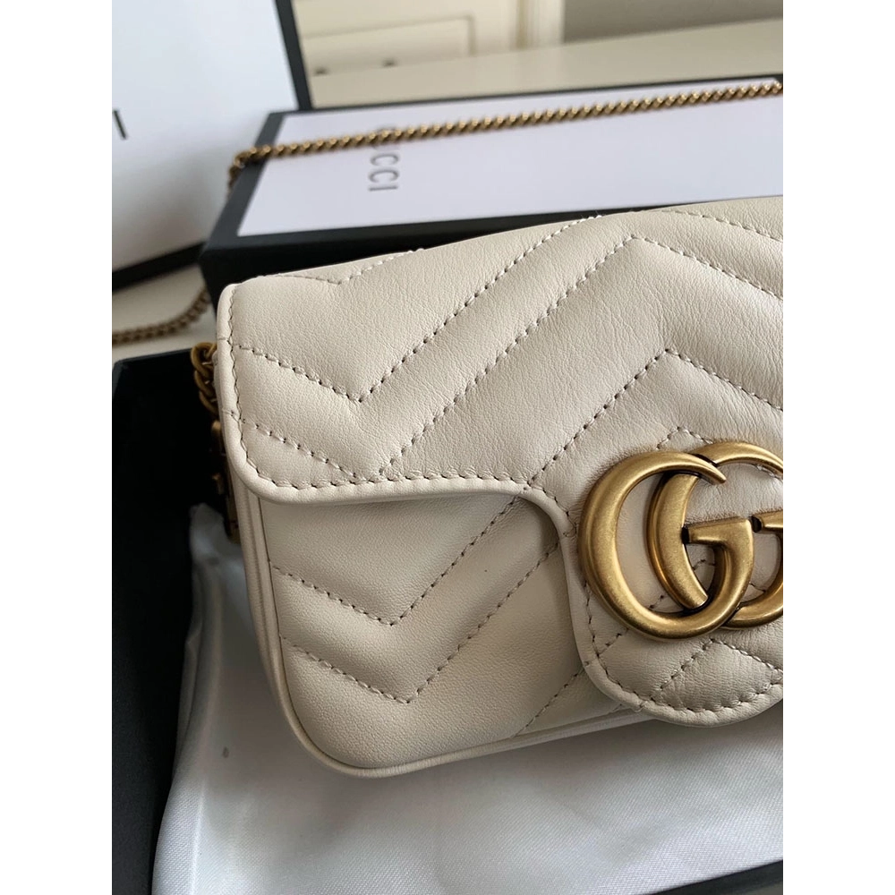 Gucci 476433 GG Marmont Matelasse Super Mini Bag White