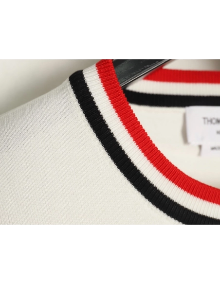 Thom Browne Neckline Tricolor Simple Knitted Round Neck Short Sleeves,Thom Browne