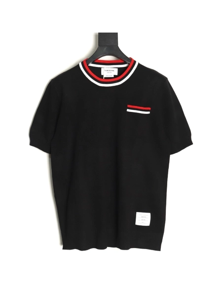 Thom Browne Neckline Tricolor Simple Knitted Round Neck Short Sleeves TSK1,Thom Browne