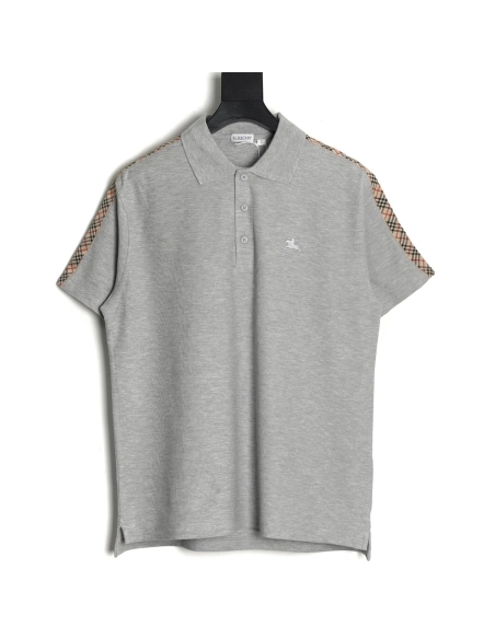Burberry Warhorse Embroidery Check Shoulder Short Sleeve Polo Shirt TSK1,Burberry