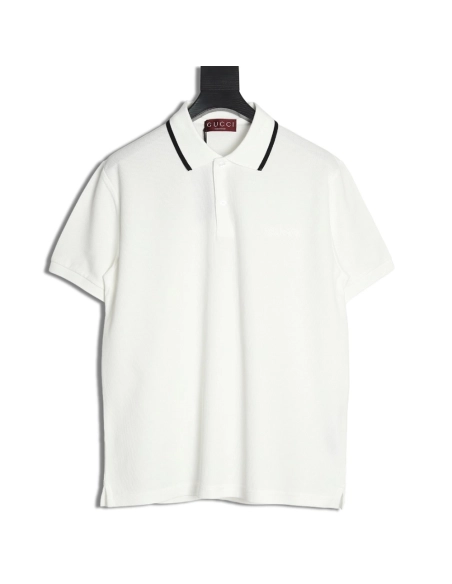 Gucci contrasting collar lettering laser embroidery short sleeve polo shirt,Gucci