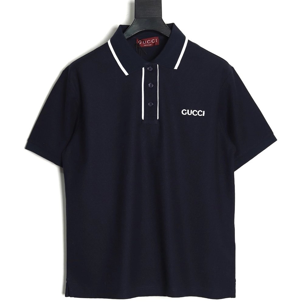 Gucci contrasting collar lettering laser embroidery short sleeve polo shirt TSK1,Gucci