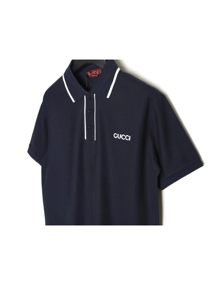 Gucci contrasting collar lettering laser embroidery short sleeve polo shirt TSK1,Gucci