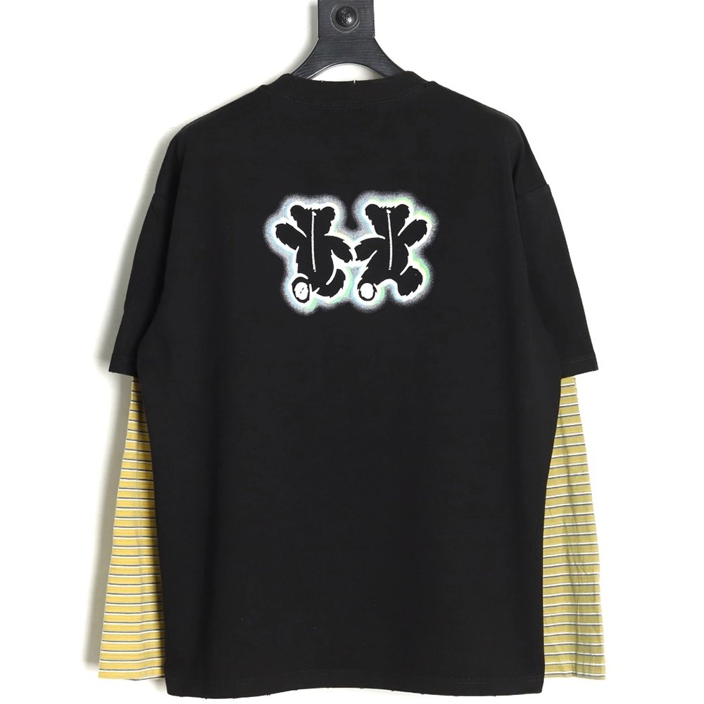 We11Done Double-sided bear striped stitching washed nostalgic T-shirt TSK1,We11done