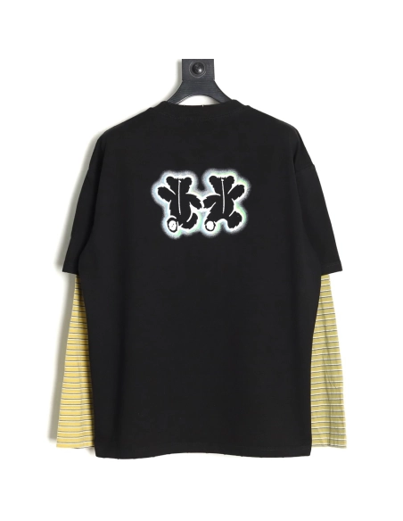 We11Done Double-sided bear striped stitching washed nostalgic T-shirt TSK1,We11done