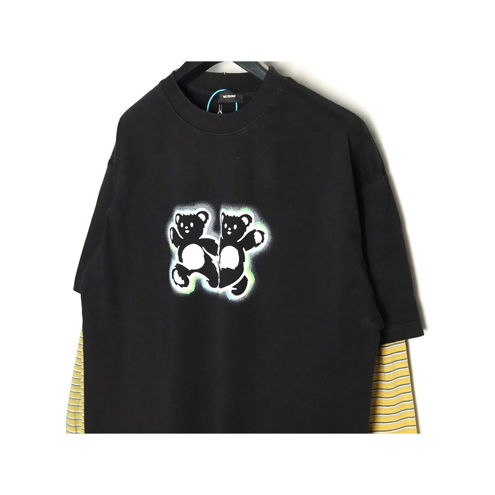 We11Done Double-sided bear striped stitching washed nostalgic T-shirt TSK1,We11done