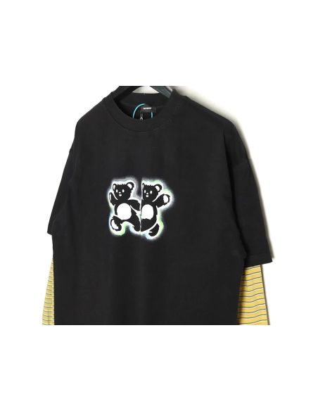 We11Done Double-sided bear striped stitching washed nostalgic T-shirt TSK1,We11done
