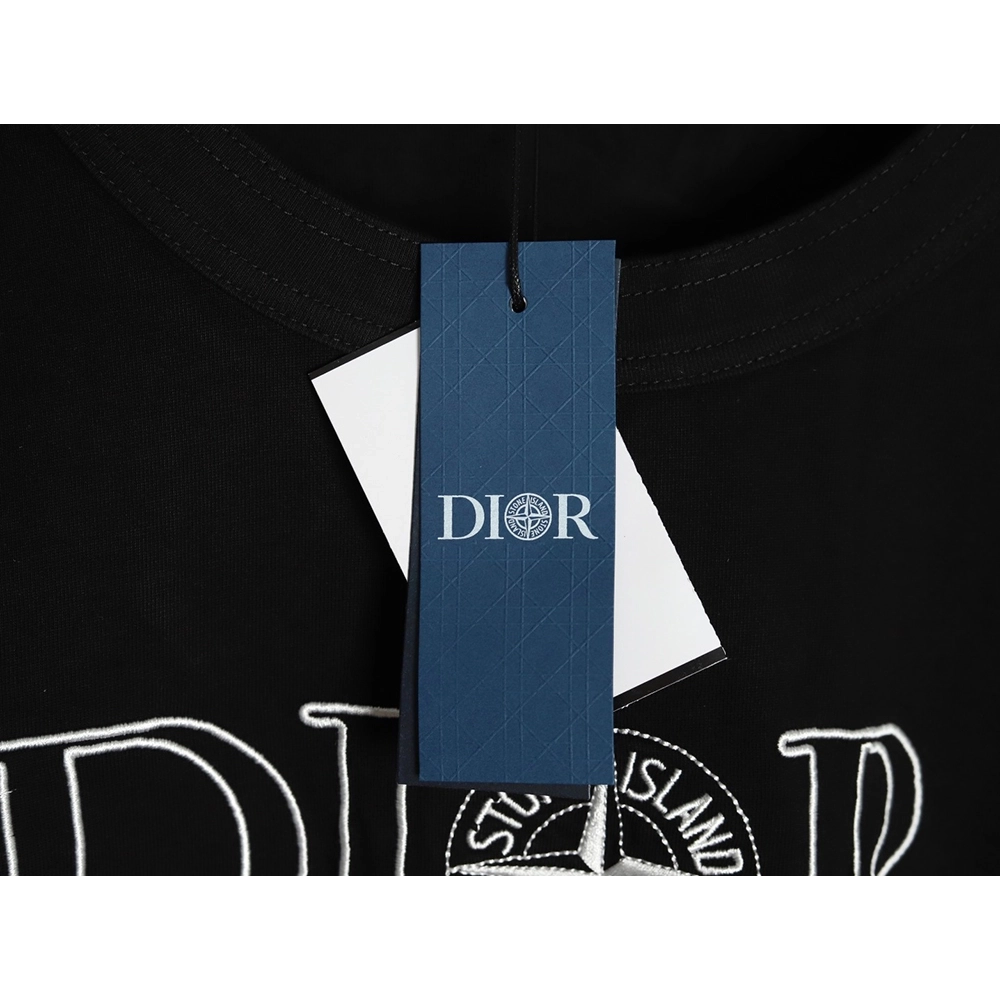 Dior &amp; Stone Island Embroidered Letter Compass Short Sleeve T-Shirt TSK1,Dior