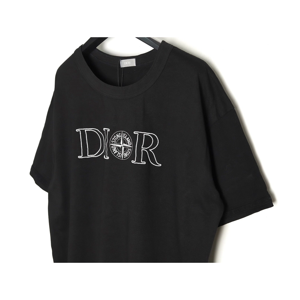 Dior &amp; Stone Island Embroidered Letter Compass Short Sleeve T-Shirt TSK1,Dior
