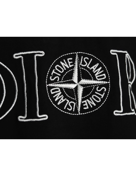 Dior &amp; Stone Island Embroidered Letter Compass Short Sleeve T-Shirt TSK1,Dior