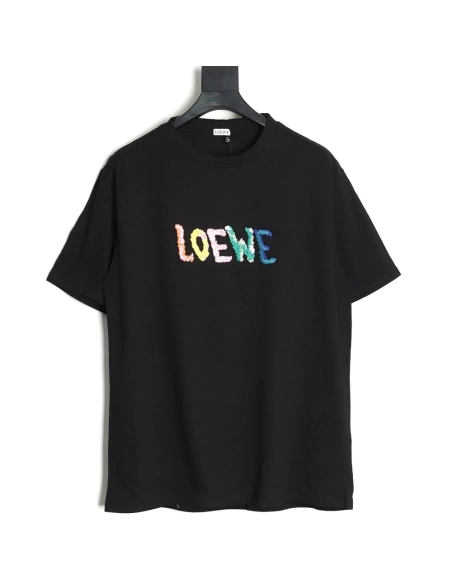 Loewe Rainbow Embroidered Round Neck Short Sleeve T-Shirt,Loewe