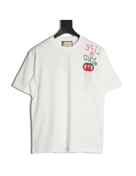 Gucci shoulder contrast logo tassel embroidered short sleeve T-shirt,Gucci