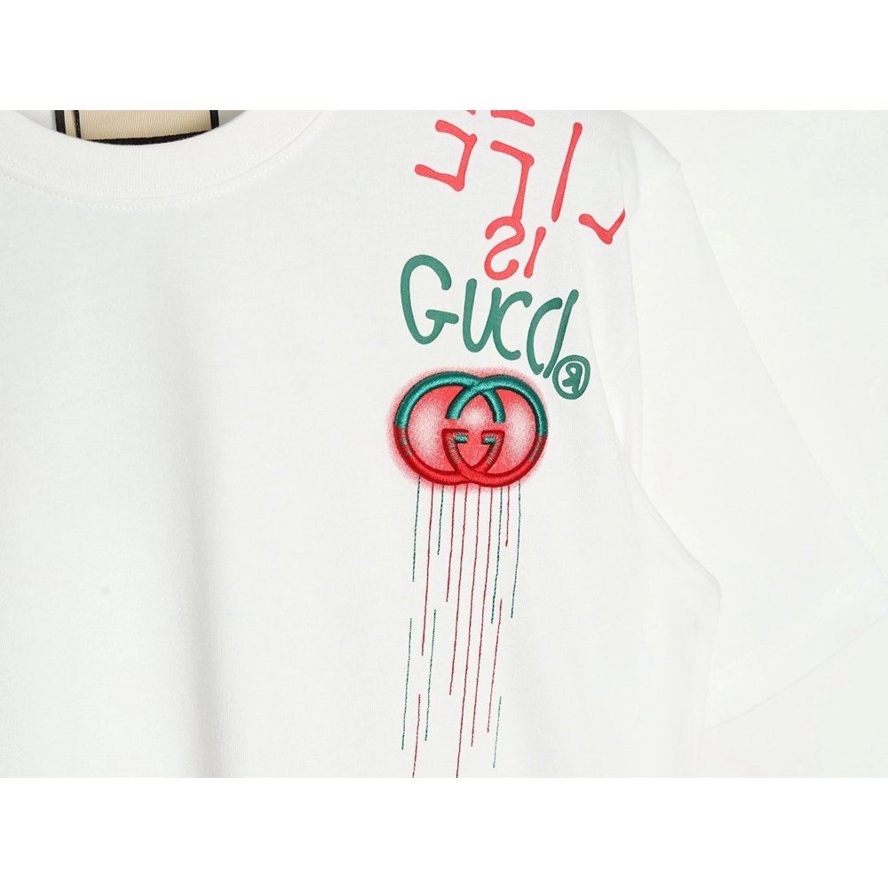 Gucci shoulder contrast logo tassel embroidered short sleeve T-shirt,Gucci