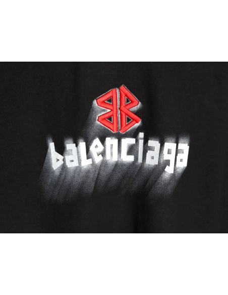 Balenciaga Double B embroidery and 3D inkjet logo ripped short-sleeved T-shirt TSK1,Balenciaga