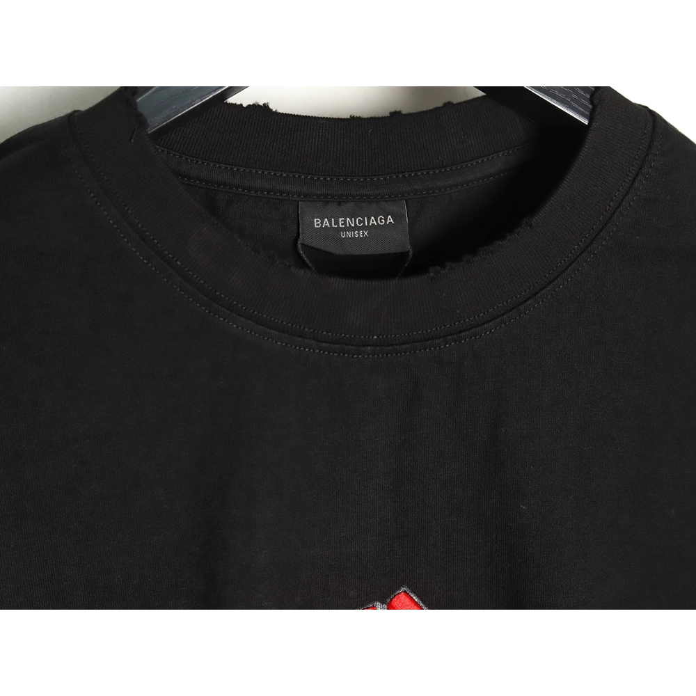 Balenciaga Double B embroidery and 3D inkjet logo ripped short-sleeved T-shirt TSK1,Balenciaga