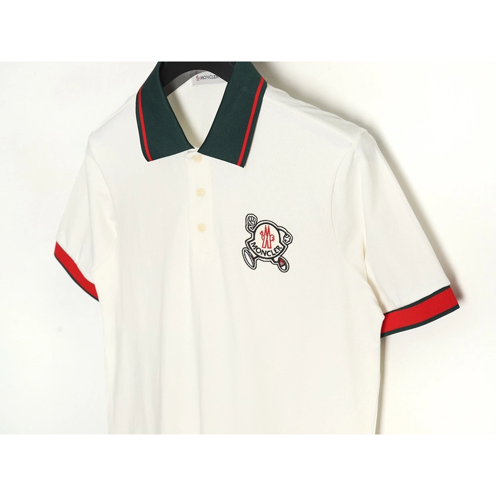 Moncler Running Man Embroidered Badge Short Sleeve Polo Shirt,Moncler