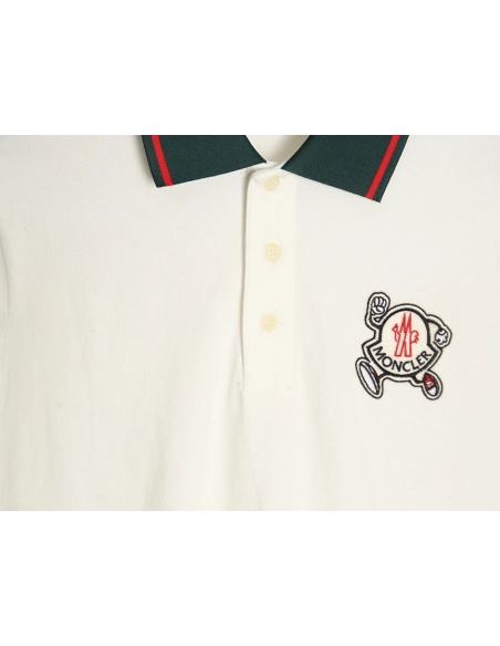 Moncler Running Man Embroidered Badge Short Sleeve Polo Shirt,Moncler