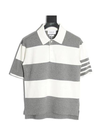 Thom Browne Striped Knit Polo Short Sleeve T-Shirt,Thom Browne
