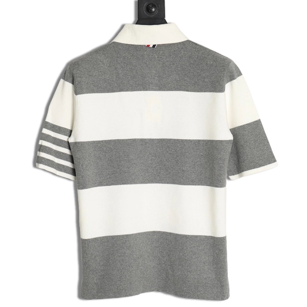 Thom Browne Striped Knit Polo Short Sleeve T-Shirt,Thom Browne