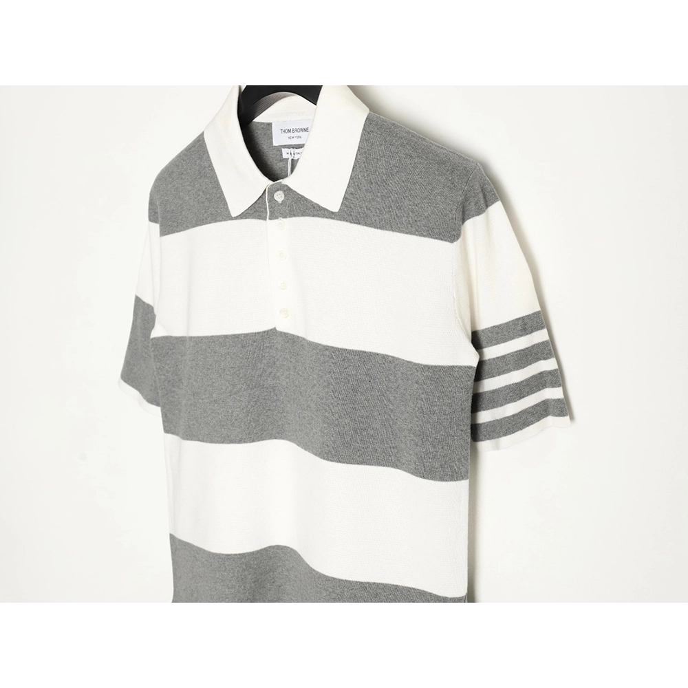Thom Browne Striped Knit Polo Short Sleeve T-Shirt,Thom Browne
