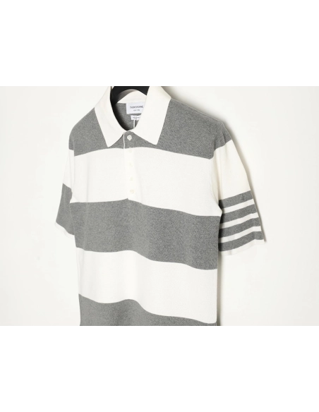Thom Browne Striped Knit Polo Short Sleeve T-Shirt,Thom Browne