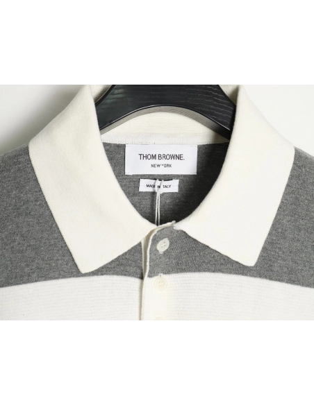 Thom Browne Striped Knit Polo Short Sleeve T-Shirt,Thom Browne