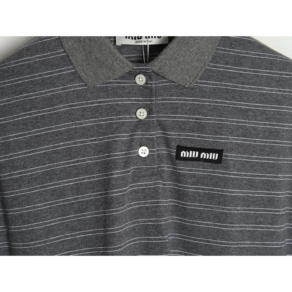 Miu Miu Grey Stripe Logo Long Sleeve Polo Shirt,Miu Miu