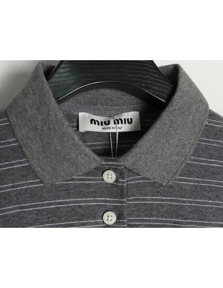 Miu Miu Grey Stripe Logo Long Sleeve Polo Shirt,Miu Miu