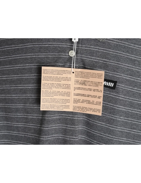 Miu Miu Grey Stripe Logo Long Sleeve Polo Shirt,Miu Miu
