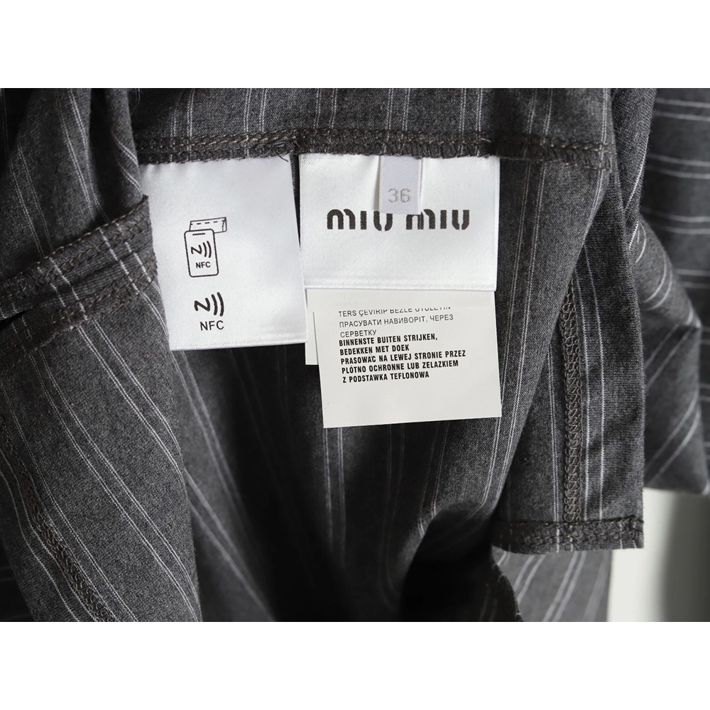 Miu Miu Grey Stripe Logo Long Sleeve Polo Shirt,Miu Miu