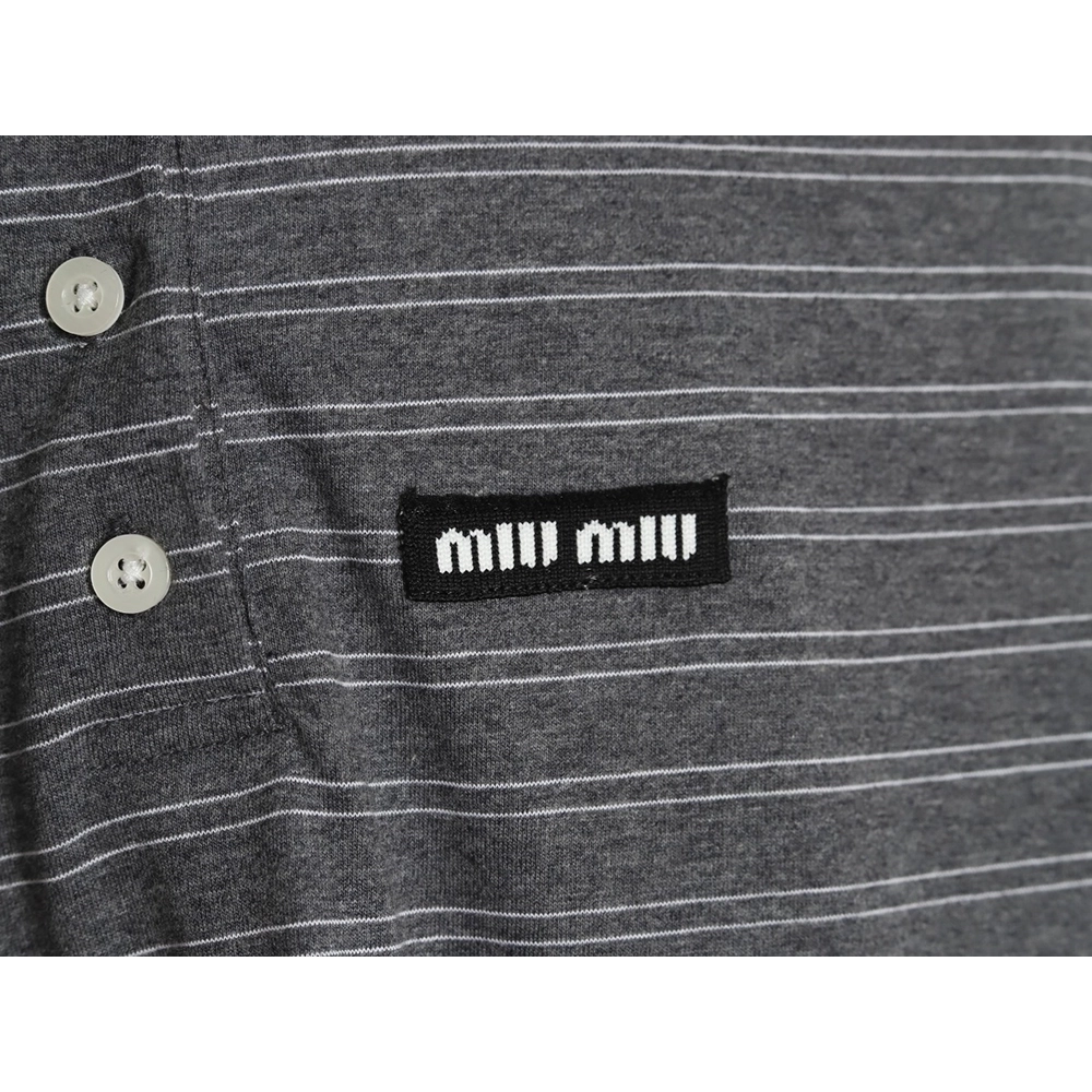 Miu Miu Grey Stripe Logo Long Sleeve Polo Shirt,Miu Miu