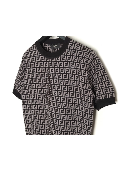 Fendi all over FF jacquard knitted short sleeve T-shirt TSK1,Fendi