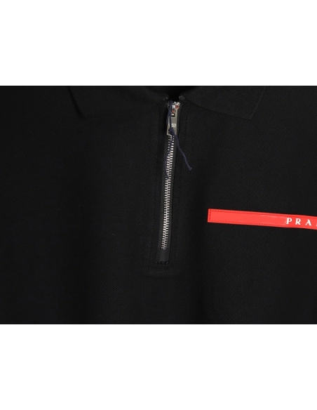 Prada Red Stripe Triangle Half Zip Short Sleeve POLO Shirt,Prada